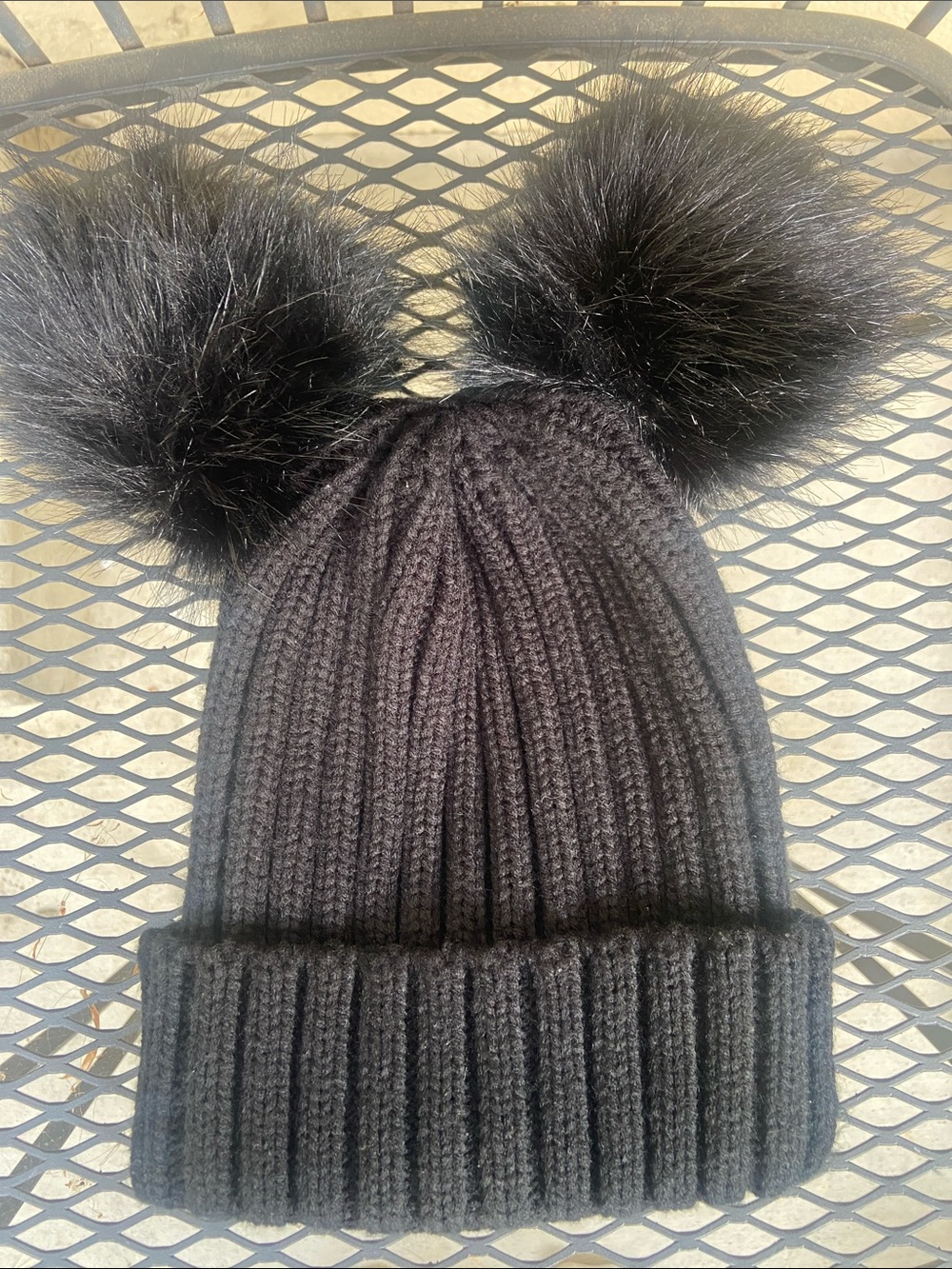 Black Double Pom Pom Knit Beanie